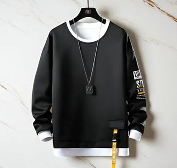 Men's Premium Black Double-Layered Sweatshirt