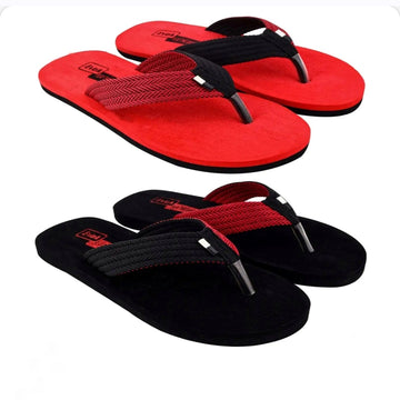 Men's Comfortable & Lightweight V-Strap Flip Flops - Red & Black (Pack of 2)👣