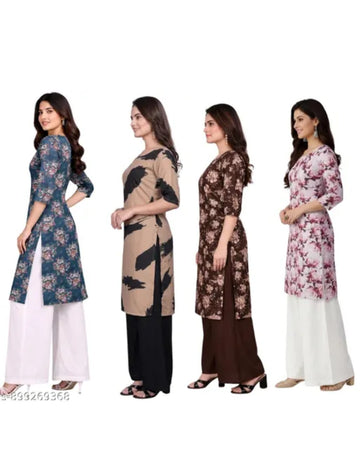 Set of 4 Trending Crepe Kurtis - Perfect for Office & Casual Wear