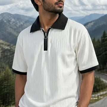 Contrast Trim Textured Polo - White 🐻‍❄️
