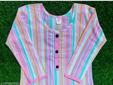 Urban aura Collection Premium Pastel Striped Kurti Set with Trouser