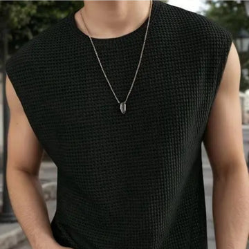Men’s Black Waffle Knit Sleeveless Vest