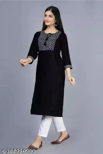 Black & White Embroidered Straight Kurti for Women 😀