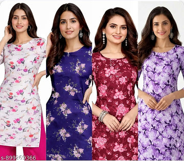 Premium Floral Print Crepe Straight Kurti (Pack of 4)✨