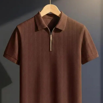 Chocolate Ribbed Zip-Neck T-Shirt 👕